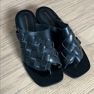 INTENTIONALLY BLANK Black Woven Slide Sandals
